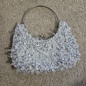 Jeweled clutch bag, silver and white